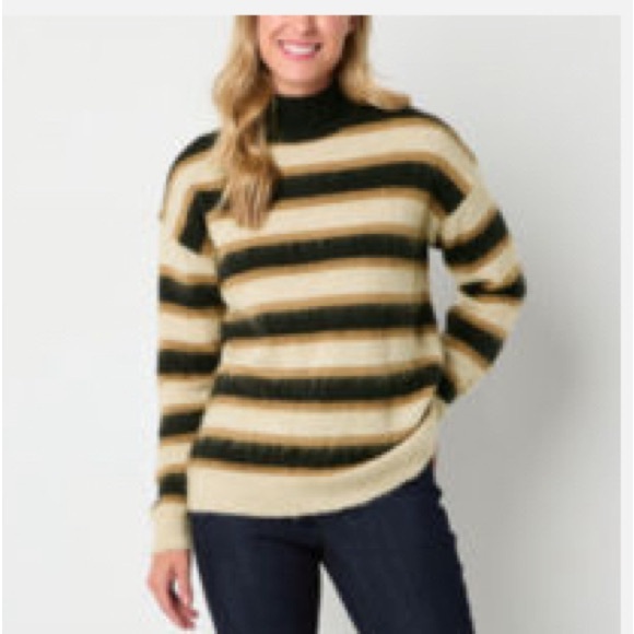 Liz Claiborne Sweaters - Liz Claiborne Womens Mock Neck Long Sleeve Striped Pullover Sweater